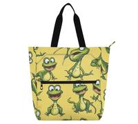 aidingzhi Book Tote Bag for Kids Adults, Cartoon Funny Green Dinosaur Large Reusable Grocery Beach Bag with Zipper for College Shopping Beach Rainbow