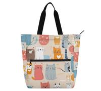 aidingzhi Books Tote Bags for Boys Girls Women, Boho Style Cats Colorful Safari Lightweight Library Shoulder Bag Handbag with Zipper for School Work Travel Rainbow