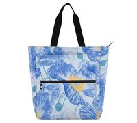 aidingzhi Books Totes Book Bag for Boys Girls Adults, Bhutan Blue Poppy Beauty Flowers_4 Lightweight Teacher Tote Bags Shoulder Bag with Zipper for School and Playtime Rainbow