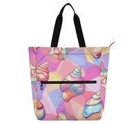 aidingzhi Books Totes Book Bag for Kids Adults, Conch Colorful Water-resistant Handbags Grocery Beach Bag with Zipper Pockets for College Shopping Beach Rainbow