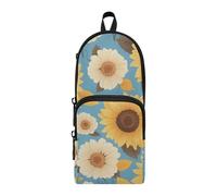 aidingzhi Brown Sunflower Blue Nylon 3 Compartments Large Pencil Bag For Girls study&multifunctional Pencil Cases For Teen Girls Stationery Organizer for High School