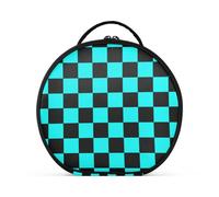 aidingzhi Buffalo Plaid Check Black Cyan Makeup Bag Vertical Free-Standing Zipper Large Make Up Bag with adjustable dividers 11 IN