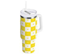 aidingzhi Buffalo Plaid Check Gold White Heart 40 oz Stainless Steel Coldee Tumbler with Straw Lid Bulk Water Bottles Wide Mouth Vacuum Coffee Travel Mug With Handle Gifts for Women Men Him Her