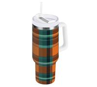 aidingzhi Buffalo Plaid Check Orange 40 oz Stainless Steel 40 oz Tumbler with Straw Lid Water Bottle With Handle Wide Mouth Vacuum Mug With Lid Gifts for Women Men Him Her