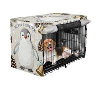 aidingzhi Cage Covers for Dog Crates Privacy Kennel Covers Rollers Shades 42 Inch - Nordic White Merry Christmas Penguin