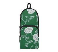 aidingzhi Carnation Lace Emerald Green Nylon 3 Compartments Boys Pencil Bag Multi-purpose and aesthetic Pencil Case Stationery Organizer for Preppy School