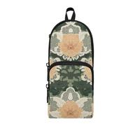 aidingzhi Carnation Lace Olive Green and Sand Nylon 3 Compartments Pencil Bag For Kids Big Capacity Pencil Case For School Stationery Organizer for Preppy School