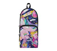 aidingzhi Cartoon Cat Graffiti Style Colorful Nylon 3 Compartments Storage Pen Case Pencil Bag Big Capacity Big Pencil Case With Zipper School Stationery for Preppy School