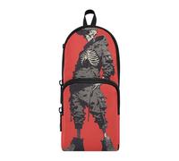 aidingzhi Cartoon Cool Human Skeleton Hip- Style Red Black Nylon 3 Compartments Pencil Bags Multi-purpose and aesthetic Big Zipper Pencil Case Stationery Organizer for Elementary