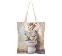 aidingzhi Cartoon Cute Green Dragon Reads The Newspaper Canvas Tote Bag sturdy Tote Bag With Pockets for Work,DIY Projects,Shopping 16"x15" school essential