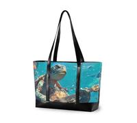 aidingzhi Cartoon Cute Green Turtle Playing Guitar Portable bags for women with zipper 14 inch bag for school with lunch