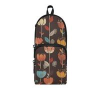 aidingzhi Cartoon Cute Warm Color Flower Nylon 3 Compartments Pencil Bags Big Capacity Pencil Case For High School School Stationery for Preppy School
