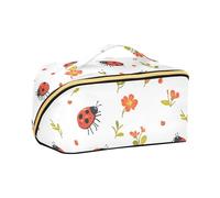 aidingzhi Cartoon Funny Lady Bug White Toiletry Bags with dividers Zipper Large Capacity Travel Cosmetic Bag with Compartments & Handle
