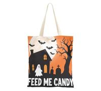 aidingzhi Cartoon Halloween Feed Me Candy Canvas Tote Bag sturdy Womens Canvas Tote Bag Christmas Retirement Shopping Beach Work 16"x15" school essential