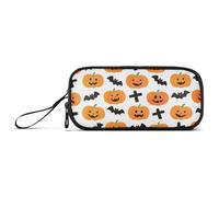 aidingzhi Cartoon Halloween Jack-o'-lanterns Crosses and Bats Nylon School Pencil Bag High Capacity Pen Pencil Case Stationery Bag for College Men