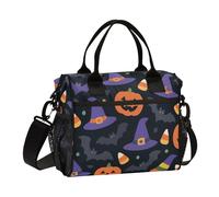 aidingzhi Cartoon Halloween Magic Hats Jack-o'-lanterns and Bats Lunch Bag for Girls Leakproof Lunch Bag with Water Bottle Holder with Shoulder Strap Boys Office M