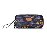 aidingzhi Cartoon Halloween Magic Hats Jack-o'-lanterns and Bats Nylon Pencil Bags Big Capacity Pencil Case With Compartments Stationery Bag for Preppy School Teen Boys