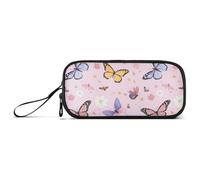 aidingzhi Cartoon Sweet Butterflies Peach Nylon Pencil Bag School Large Capacity Pencil Cases For Teen Girls Stationery Bag for School Women
