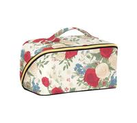 aidingzhi Chic Roses Floral Pattern Red White Watercolor Makeup Bag with dividers Portable Make Up Bags For Women Vertical Free-Standing