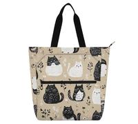 aidingzhi Children's Book Tote Bag for Kids Adults, Boho Safari Cats Brown Waterproof Handbags Grocery Beach Bag with Zipper Pockets for School Shopping Grocery Rainbow