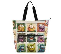 aidingzhi Children's Book Tote Bag for Kids Adults, Cartoon Funny Cute Monsters Large Heavy Duty Reusable Library Book Bag Grocery Bag for School and Playtime Rainbow