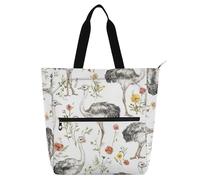 aidingzhi Children's Book Tote Bag for Kids Adults, Sweet Ostrich Animal Safari Water-resistant Reusable Shopping Bag with Zipper for School Shopping Beach Rainbow