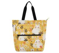 aidingzhi Children's Book Tote Bag for Kids Boys Girls, Yellow Cute White Bunnies Safari Water-resistant Handbags Grocery Bag with Zipper for School and Playtime Rainbow