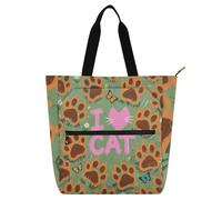 aidingzhi Children's Book Tote Bag for Kids Students Adults, I Love Cats Claw Green Large Children Activity Bag Art Tote Bag with Zipper for School Shopping Grocery Rainbow