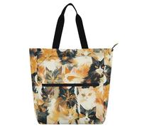 aidingzhi Children's Book Tote Bag for Kids Women Men, Maine Cats Famliy Yellow Black Lightweight Teacher Tote Bags Shoulder Bag with Zipper for School Shopping Grocery Rainbow