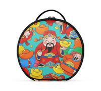 aidingzhi Chinese Cultural God Wealth Red Travel Bag with Compartments & Handle Portable Makeup Bag With Handle with adjustable dividers 11 IN