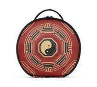 aidingzhi Chinese Culture Bagua Pattern Red Makeup Bag Travel-Size Accessories Essentials Makeup Bag With Handle with adjustable dividers 11 IN