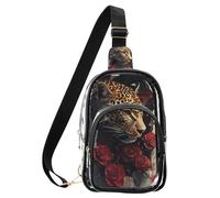 aidingzhi Clear Leopard Breaking Through Rose Wall Vintage backpack purse for women, PVC waterproof lightweight small fanny packs transparent handbag