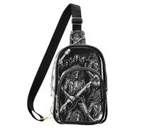 aidingzhi Clear Skeleton Guitar Guy Rock and Roll sling backpack sling bag, PVC waterproof anti-theft fanny pack purse transparent handbag