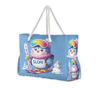 aidingzhi Colorful Cartoon Penguin Skating Large Capacity Big Tote Bag with side pocketes Bags For Traveling with zippered pockets