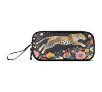 aidingzhi Colorful Leopard and Flowers Art Deco Nylon Pencil Bag For Kids Big Capacity Pencil Cases For Teen Girls School Stationery for College Woman