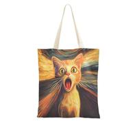 aidingzhi Colorful Screaming Cat Illustration Canvas Totes Large Capacity Women Tote Bag for Work,DIY Projects,Shopping 16"x15" school essential