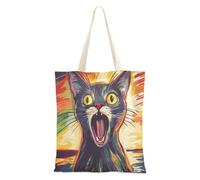 aidingzhi Colorful Screaming Cat Illustration Tote Bag Canvas sturdy Womens Canvas Tote Bag for Gym, Work, Shopping 16"x15" school essential
