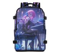 aidingzhi Computer Backpack for Men Women, Airplane Approved Clean Design (longwword) 20L with Water Bottle Pocket 15.6 Laptop Bag, Purple Blue Anime Play Piano