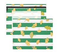 aidingzhi Cosmetic Bag Multi-Purpose 3 Hole Punch for A4 Paper Letter 2 Pack Teacher Back To School Green White Striped Ginkgo Biloba Leaf