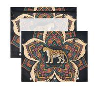 aidingzhi Cosmetic Bag Multi-Purpose 3 Rings Pocket for A4 Paper Letter 2 Pack Teacher Back To School Boho Mandala Flowers Leopard Colorful