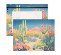 aidingzhi Cosmetic Bag With 3 Reinforced Grommets Pen Holder Case for A4 Paper Letter 2 Pack Students Back To School Desert with Cactus Blooming Flowers