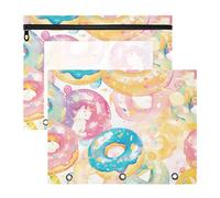 aidingzhi Cosmetic Bag With Smooth Zippers Pen Holder Case for A4 Paper Letter 2 Pack Students School Supplies Cartoon Donuts Simple Pastel