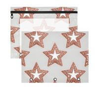 aidingzhi Cosmetic Bag With Smooth Zippers Pen Holder Case for A4 Paper Letter 2 Pack Students School Supplies Fake Glitter Rose Gold Star White