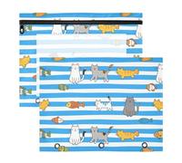 aidingzhi Cosmetic Bag With Zipper 3 Hole Punch for 3 Rings Binder 2 Pack Teacher School Supplies Blue White Striped Cat Fish