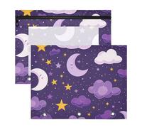 aidingzhi Cosmetic Bag With Zipper Pen Holder Case for 3 Rings Binder 2 Pack Students Classroom Supplies Stars Moon Cloud Design Amethyst