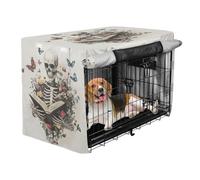 aidingzhi Cover for Dog Cage Puppy Kennel Covers Dog Crate Curtains 42 Inch - A Skeleton Reading with Flowers and Butterflies