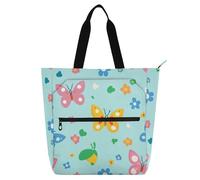 aidingzhi Cute Book Tote Bag for Kids Adults, Safari Spring Butterfly Large Library Shoulder Bag Handbag with Zipper for School Work Travel Rainbow