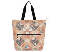 aidingzhi Cute Book Tote Bag for Kids Boys Girls, Checkered Cute Birds Lightweight Handbags Grocery Beach Bag with Zipper Pockets for School Work Travel Rainbow