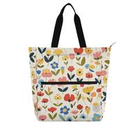 aidingzhi Cute Book Tote Bag for Kids Boys Girls, Fresh Safari Flowers Water-resistant Heavy Duty Reusable Library Book Bag Grocery Bag for School Shopping Beach Rainbow