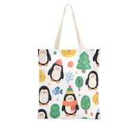 aidingzhi Cute Cartoon Black Penguin Canvas Tote reusable Canvas Tote Bag With Pockets Christmas Retirement Shopping Beach Work 16"x15" school essential